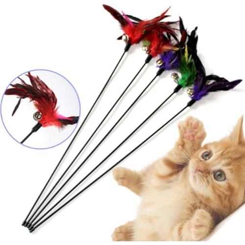 Pet Cat Toy Bells Feather Funny Cat Stick Fun Kitten Toy Feather Funny Cat Stick Feather Bell Wand Play Pet Ball Toys Colorful
