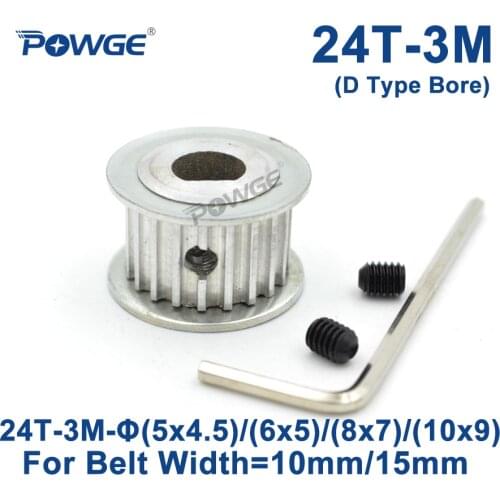 POWGE 24 Teeth HTD 3M Timing Pulley D Type Bore 5x4.5/6x5/8x7/10x9mm for Width 10/15mm 3M synchronous belt HTD3M 24Teeth 24T