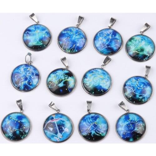 12pcs/12 Constellations Necklace Zodiac Sign Pendant Necklace Libra Aries Leo Chain Necklace Fashion Birthday Gift for Unisex