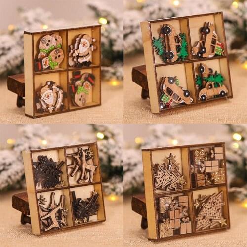 12Pcs Multicolor Cartoon Wooden Doll Car Elk Hanging Pendants Christmas Decor