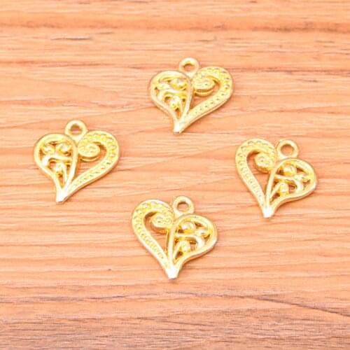 25pcs hollow heart charms metal pendants Gold Color for necklace jewelry making 15*14mm