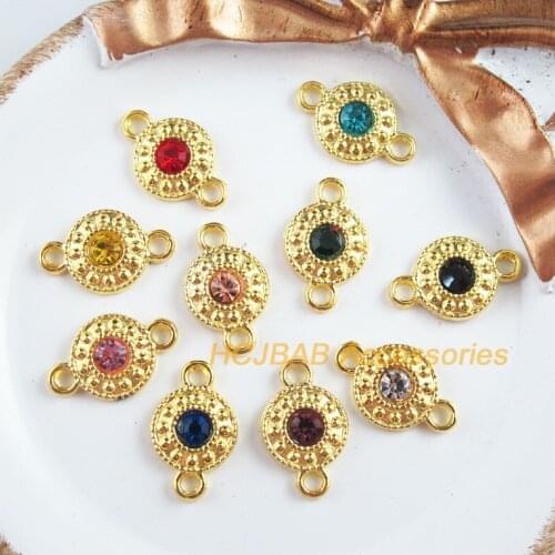 30 New Daisy Flower Charms Gold Color Retro Mixed Crystal Connectors 11x18mm