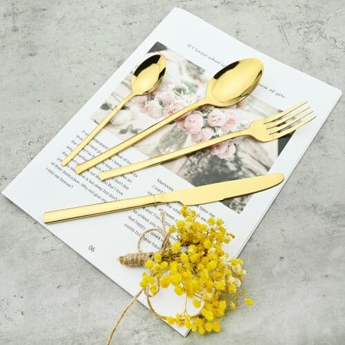 4Pcs Stainless Steel Dinnerware Set Knives Fork Spoon Dinner Tableware Mirror Gold Cutlery Party Kitchen Flatware Silverware Set