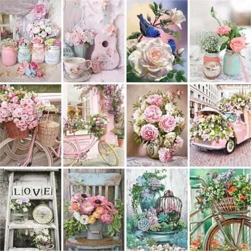 5D Diamond Painting Full Drill Square Flower Rose Pink Floral DIY Diamond Embroidery Mosaic Cross Stitch Kits Home Decoration