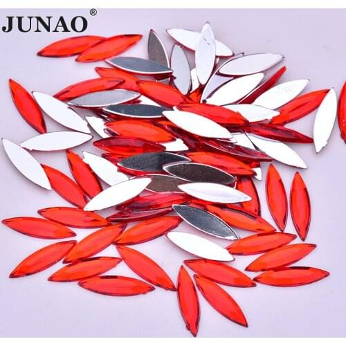JUNAO 500pcs 4*15mm Red Color Flatback Acrylic Rhinestones Horse Eye Crystal Stones Clothes Appliques Non Sewing Scrapbook Beads