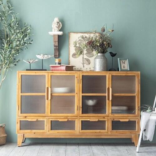 American Retro Solid Wood Glass Side Tea Cabinet Meal Preparation Original Storage Porch