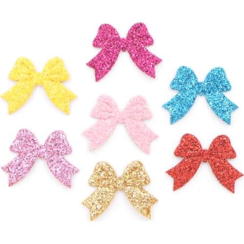 100Pcs Mixed Glitter Leather Fabric Appliques Bow-tie Felt Patches for Crafts Clothes Decoration DIY Hair Bow Accessories K70