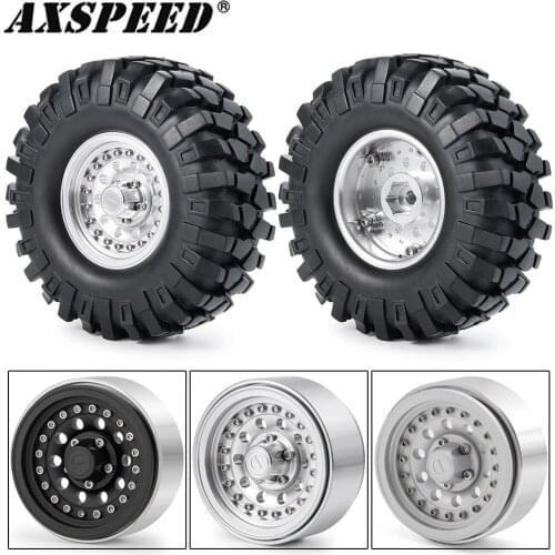AXSPEED 1.9inch Metal Wheel Rims with 108mm Rubber Tyres Kit for 1/10 Axial SCX10 CC01 D90 90034 RC Rock Crawler Wheels Tires