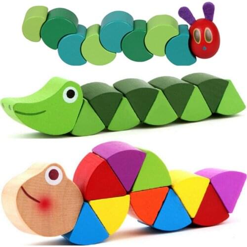 Montessori Toys Wooden Children Puzzle Early Educational Learning Wooden Toys Caterpillar Twist Insects Exercise Baby Fingers