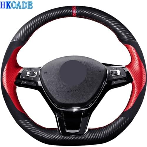 DIY Black Carbon fiber sports Steering Wheel Cover For Volkswagen VW Golf 7 Mk7 New Polo Jetta Passat B8 Tiguan Sharan Touran