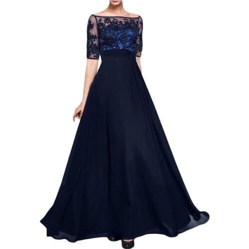 Elegant Women Dresses For Mother Of The Bride And Groom Half Sleeve Navy Blue Long Evening Dress 2016