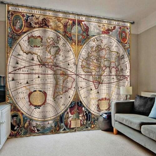 Customized size 3D Shower curtain world map Curtains For Bedding room Hotel Drapes Decor