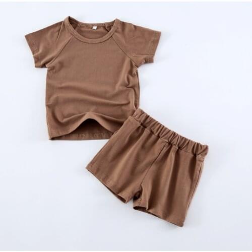 2021 Ins Children Clothing Sets Summer New Pure Color Sports Suit For Boys And Girls Short Sleeve Shirts+shorts 2pcs Infants