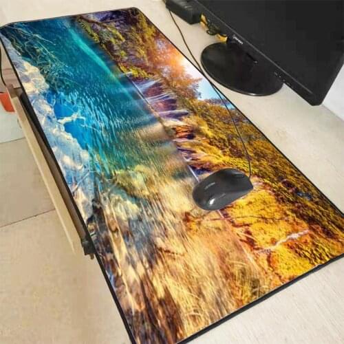 XGZ Waterfall Tree Landscape Large Gaming Mouse Pad Rubber PC Computer Gamer Mousepad Desk Mat Locking Edge for CS GO LOL Dota