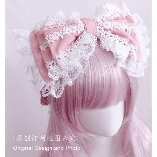 Lolita Japanese KC Hair Accessories Teen Girl Hairpin Sweet Cute Soft Sister Three Layers Bowknot Lace Trim Hair Clasp
