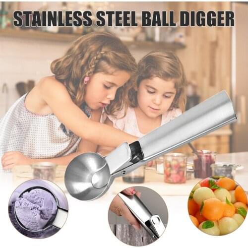 Solid Stainless Steel Ice Cream Scoop 1/2 Packs Ice Cream Spoon With Easy Trigger For Fruits Household Ложка Для Мороженого