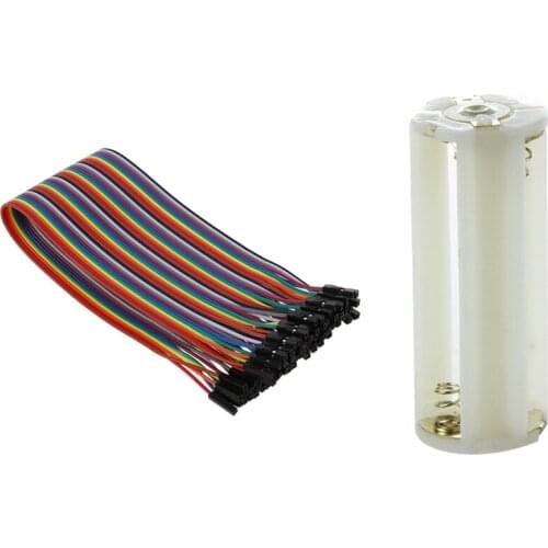 40 Pcs Female to Female Breadboard Jumper Cable Wire & 5 Pcs Flashlight Cylindrical 3 X AAA Battery Plastic Holder Box
