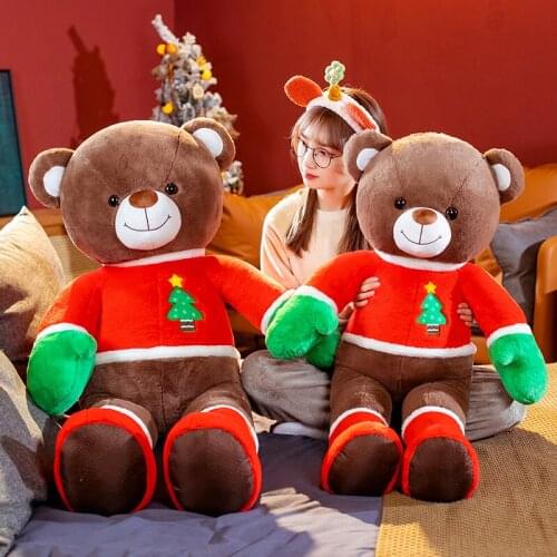 80cm Cute Plush Christmas Bear Stuffed Animal Soft Plush Teddy Bear Pillow Doll Appeasing Toys for Girls Baby Kids Birthday Gift