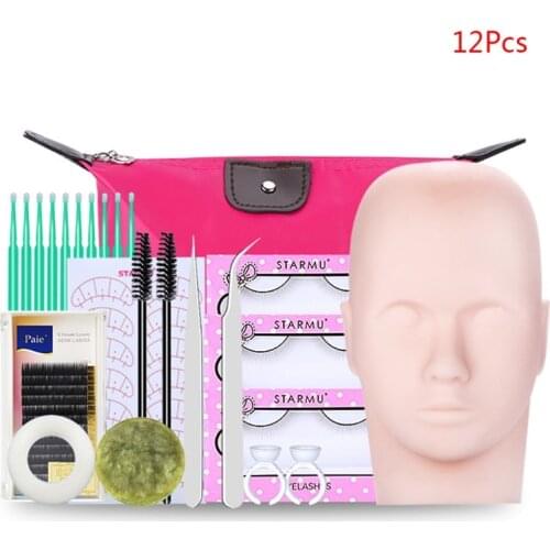 False Eyelash Extension Training Kit Exercise Practice Mannequin Head Set Grafting Eyelash Tools Kit Eye Lashes Grafting