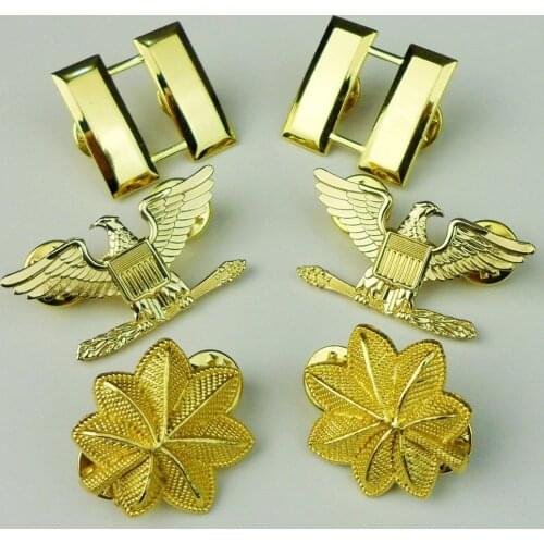 Golden US Army Navy Officer Rank Insignia Captain Major Colonel Lieutenant Commander Cockade Collar Pin Badge Set