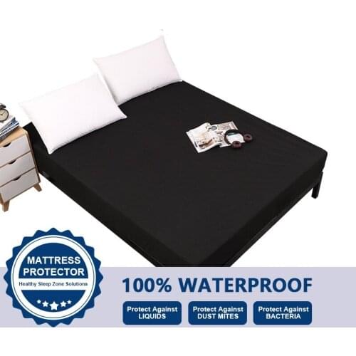 Solid Color Black Waterproof Bed Fitted Sheet American Standard Customized All-inclusive Mattress Cover Not Included Pillowcase
