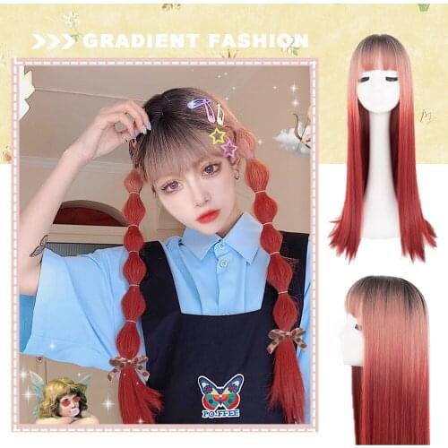 DAN BO Party Long Straight Hair Cosplay Wig Gradient Color Female Synthetic Wig