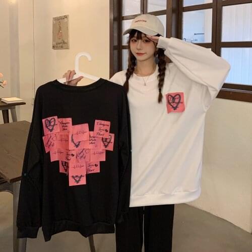 2021 autumn Korean design sense of love square patch pattern sweatshirt round neck long sleeve hoodie