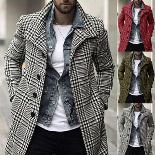 ZOGAA 2021 New Style Windbreaker Plaid Pattern Slim Long Cardigan Button Lapel Cotton Mens Windbreaker Fashionable Jacket