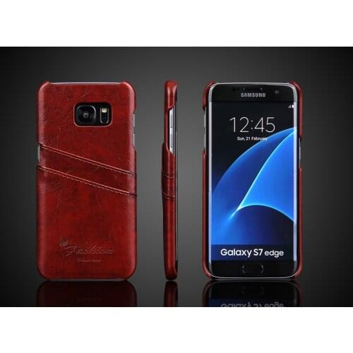 Back Cover for S7 Edge Fashion Oil-wax Genuine Leather Case for Samsung Galaxy S7 Edge/ S7 with Card Slots Free Screen Protector