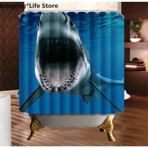 Realistic Shark Shower Curtain Waterproof Fabric Shower Curtain Bathroom Decoration 72inch x72inch with 12 Hooks
