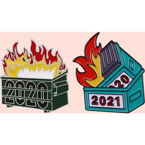 ZF2690 Dustbin On Fire Metal Enamel Pins And Brooches For Women Men Lapel Pin Backpack Bags Hat Badge Gifts Clothing Accessories