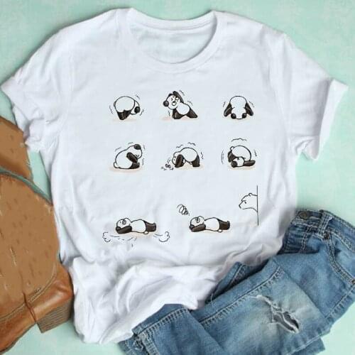 Women Short Sleeve Cartoon Panda Fashion Trend Casual Mujer Camisetas Clothes Print Tshirt Female Tee Top Graphic T-shirt