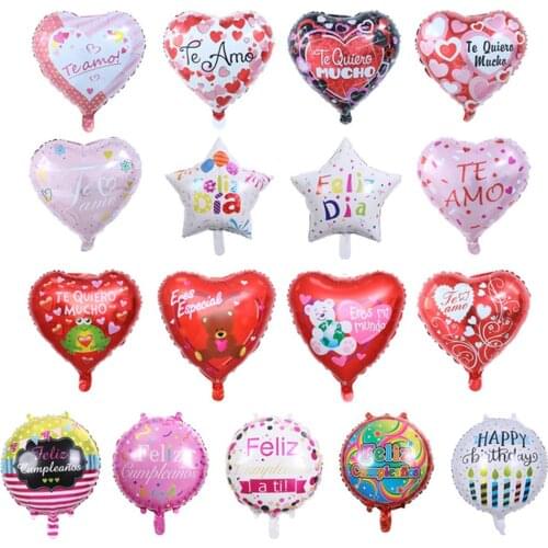 10Pcs/Set18 Inch Round Love Heart Spain Valentines Day Aluminum Film Balloon Feliz Cumpleanos Birthday Party Decoration