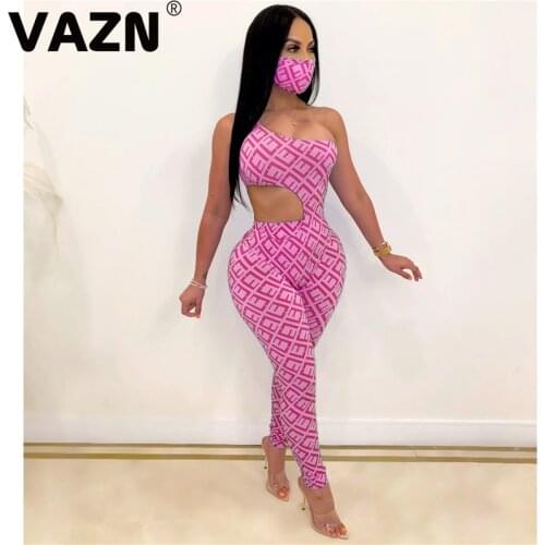 VAZN 2020 Top Quality Upsurge Group Mask Top Hollow Out Sexy Club One Off Shoulde Bodysuits Group Long Pants Women 3 Piece Set