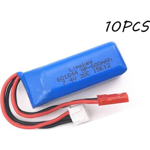 2s 7.4v 600mAh 20c Lithium Battery for WLtoys K969 K979 K989 K999 P929 P939 RC Car Parts 7.4v 601844 Lipo Battery 10pcs