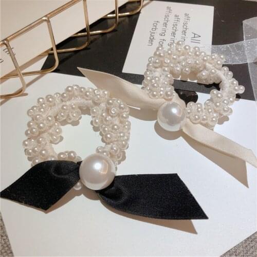 Head accessories hair accessories side clip small fragrant bowknot simple pearl female hair ring ball hair accessories hair tie