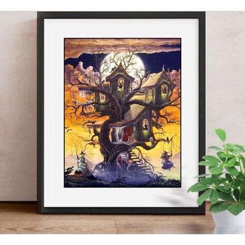 Halloween Diamond Painting Tree DIY Full Square Drill Diamond Embroidery Witch Paint With Diamonds Landscape