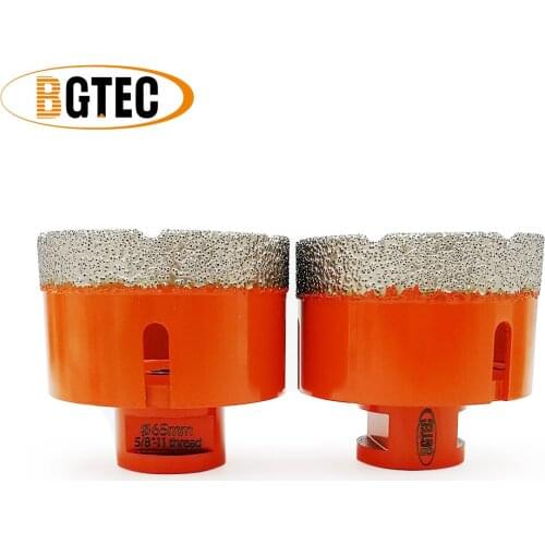 BGTEC 2pc 65mm Vacuum brazed diamond Dry drilling bits 5/8-11 connection hole saw porcelain tile granite Drill core bits Crown