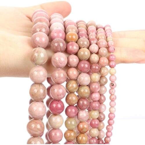 Natural Stone Beads Smooth Mahogany Stone Peach Blossom Jade Round Loose Bead For Jewelry Making DIY Bracelets 4/6/8/10/12MM