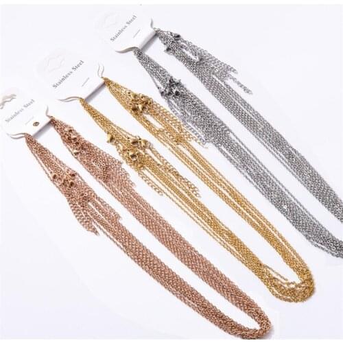 5pcs/lot 45+5CM Chains Necklace 1.5mm 2mm Gold Steel Stainless Steel Link Cuban Chain Necklaces For Jewelry Making