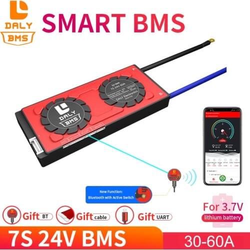 Daly lithium ion battery pack smart BMS lcd module 18650 7S 24V 30A 40A 60A Bluetooth UART RS485 CAN bms system with balance