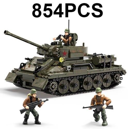 854Pcs T-34/85 Tank World War Military Battle of Rhineland Army Action Figures Mega Block WWII Weapon Building Bricks Boy Toys
