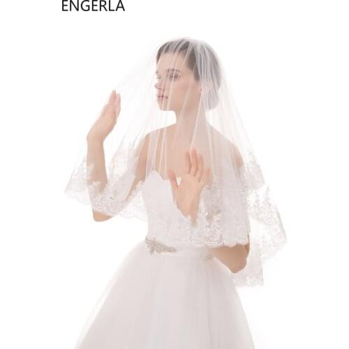 Bridal Wedding Veil Accessories Short Elegant Sweet Wedding Veil White Lace Edge Sequins 2-layer Bridal Veil Bridal Wedding Veil