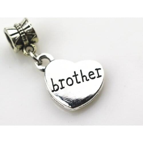 Hot selling 20pcs/lot heart brother charms big hole pendant beads charm fit nacklace bracelet diy jewelry dangle charms