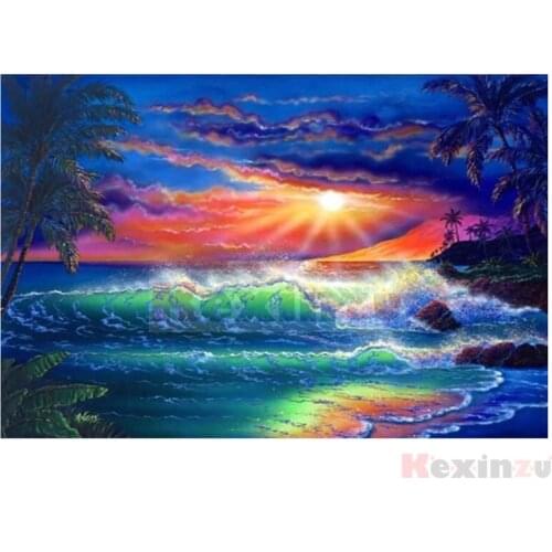 Kexinzu Full 5D DIY Square/Round Drill Diamond Painting "Wave" 3d Diamond Embroidery Cross Stitch Decor Gift Ke060