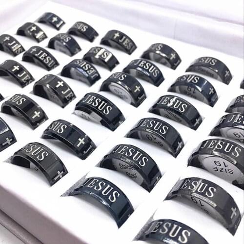 MIXMAX 20PCS ring Jesus cross mens womens God Christ delicate black Stainless Steel brand ring Jewelry high quality