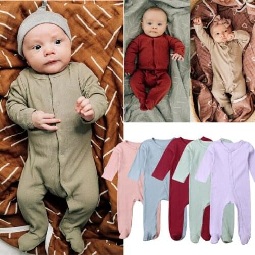 Newborn Infant Baby Boys Girls Romper Solid Color Cotton Soft Long Sleeve Jumpsuit Spring Autumn Knitted Warm Baby Clothing