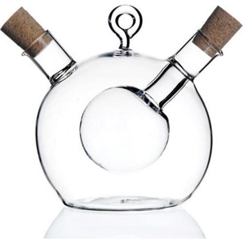 Creativity Anti-leak Oil Pot Glass Condiment Bottle Cruet Bottles Double Pourer Spout Stoppers for Cooking