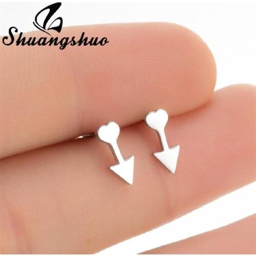 Shuangshuo Creative Personality Stainless Steel Earring Romantic Heart Arrow Stud Earrings for Women Geometric Jewelry Oorbellen