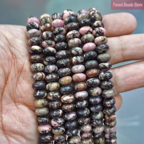 Natural Stone Black Lace Rhodonite Rondelle Round Spacer Beads for Jewelry Making Diy Bracelet Charms Accessories 15" 4/6/8mm